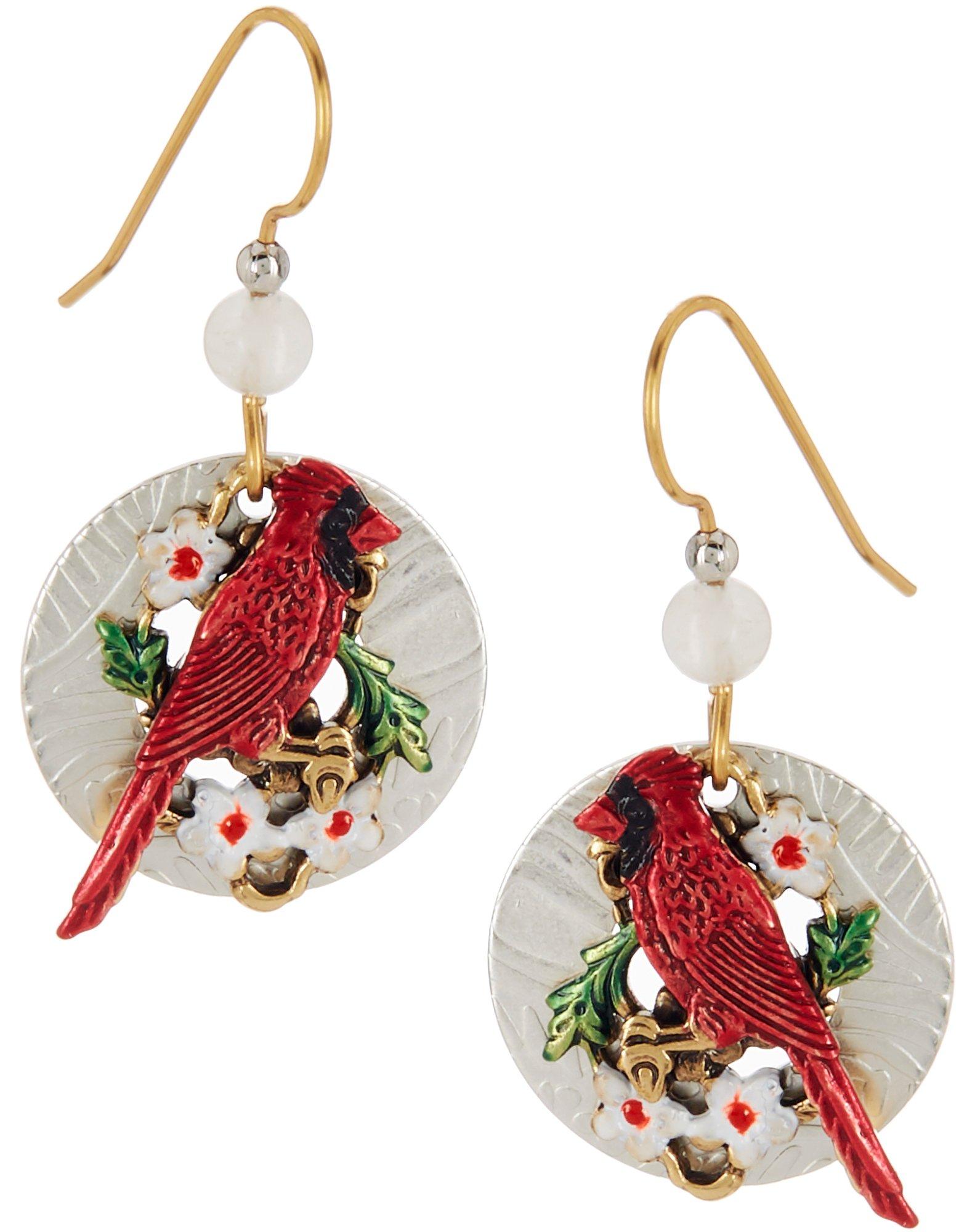 Silver Forest Cardinal Dangle Earrings