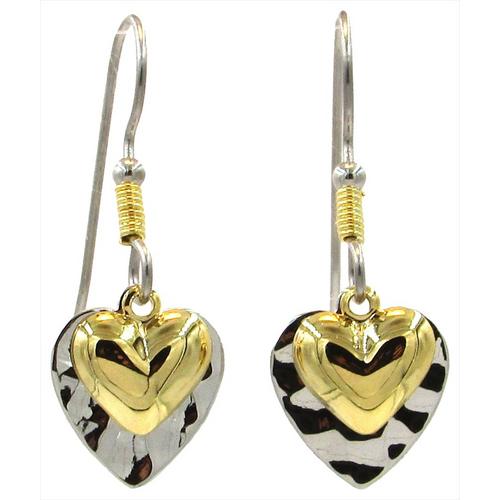 Silver Forest Two Tone Layered Hearts Drop Earrings