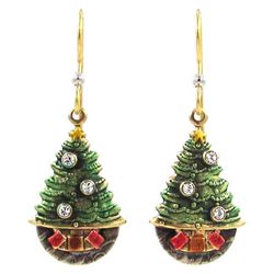 Silver Forest Christmas Tree Teardrop Dangle Earrings