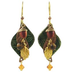 Silver Forest 1.75 In. Beaded Leaf Layers Dangle Earrings