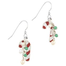 Silver Forest 1.5 In. Beaded Candy Cane Dangle Earrings