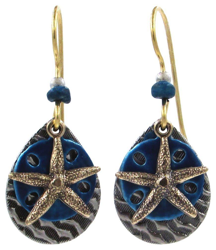 Silver Forest Blue Sand Dollar Two Tone Earrings