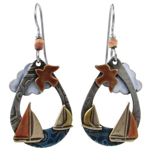 Silver Forest Nautical Sailboat Teardrop Earrings