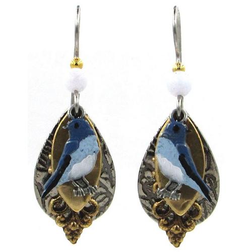 Silver Forest Layered Bluebird Earrings