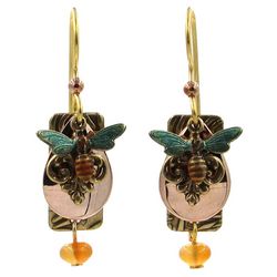Silver Forest Layered Bee Gold Tone Dangle Earrings