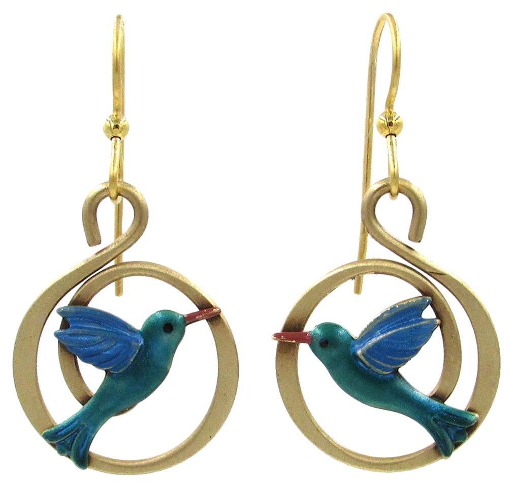 Silver Forest Flying Hummingbird Dangle Earrings