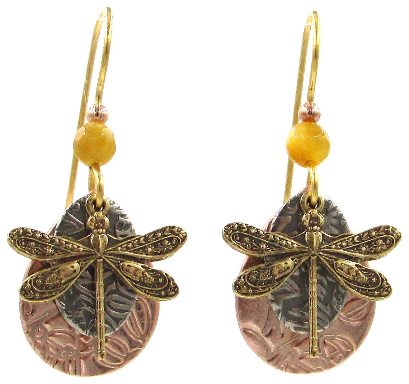 Beaded Dragonfly Oval Dangle Earrings