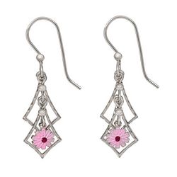 Silver Forest Double Diamond Flower Dangle Earrings