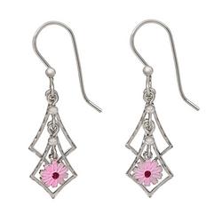 Double Diamond Flower Dangle Earrings