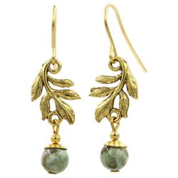 Silver Forest Beaded Leaves Gold Tone Dangle Earrings