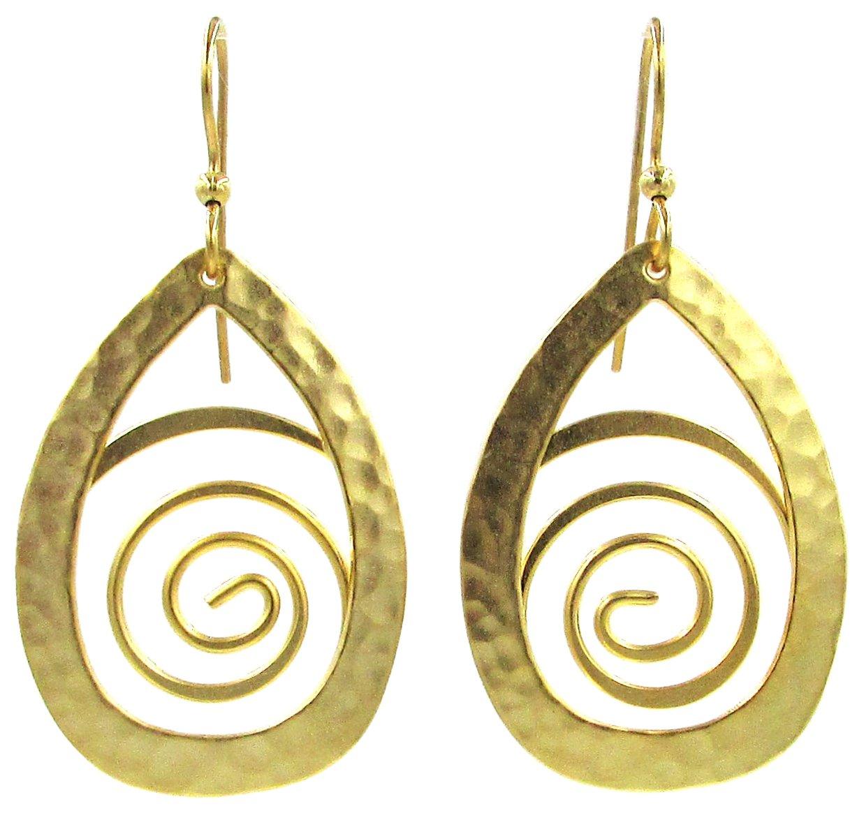 Open Teardrop Swirl Gold Tone Dangle Earrings