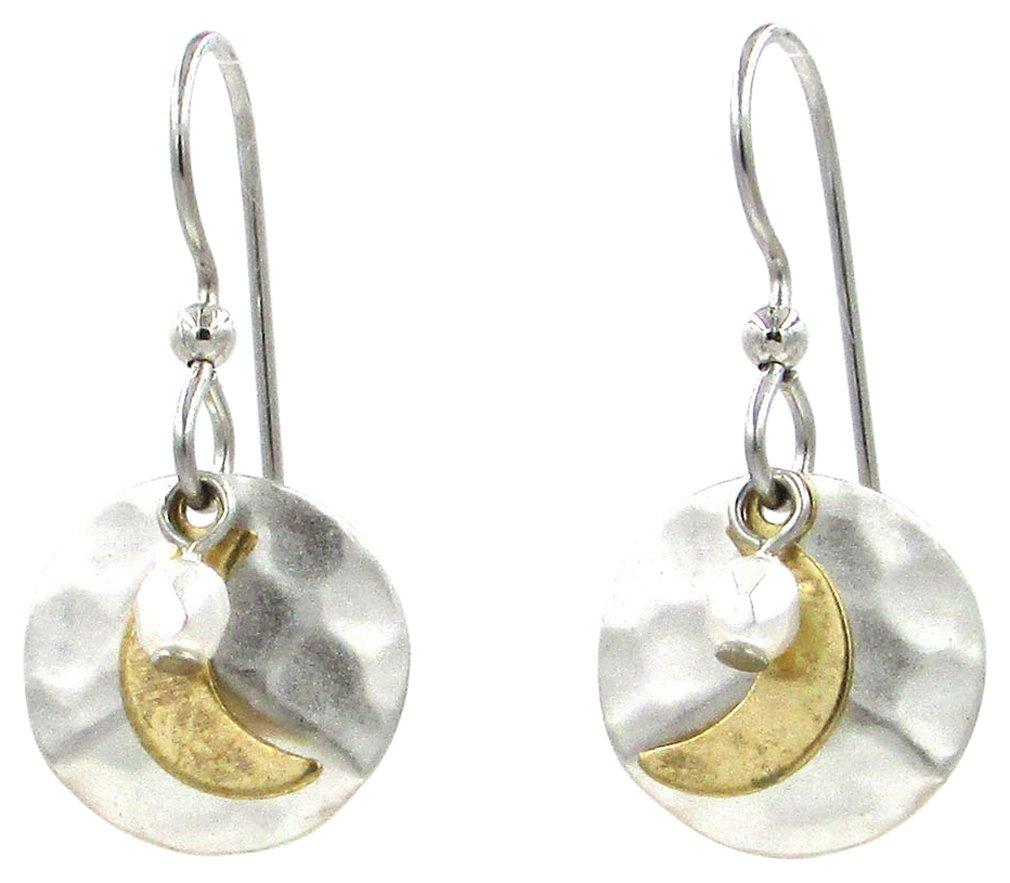 Silver Forest Beaded Moon Two Tone Dangle Earrings