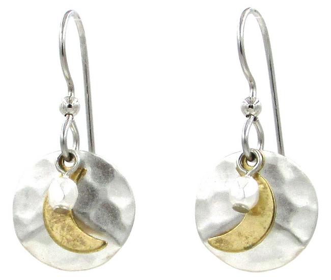 Silver Forest Beaded Moon Two Tone Dangle Earrings