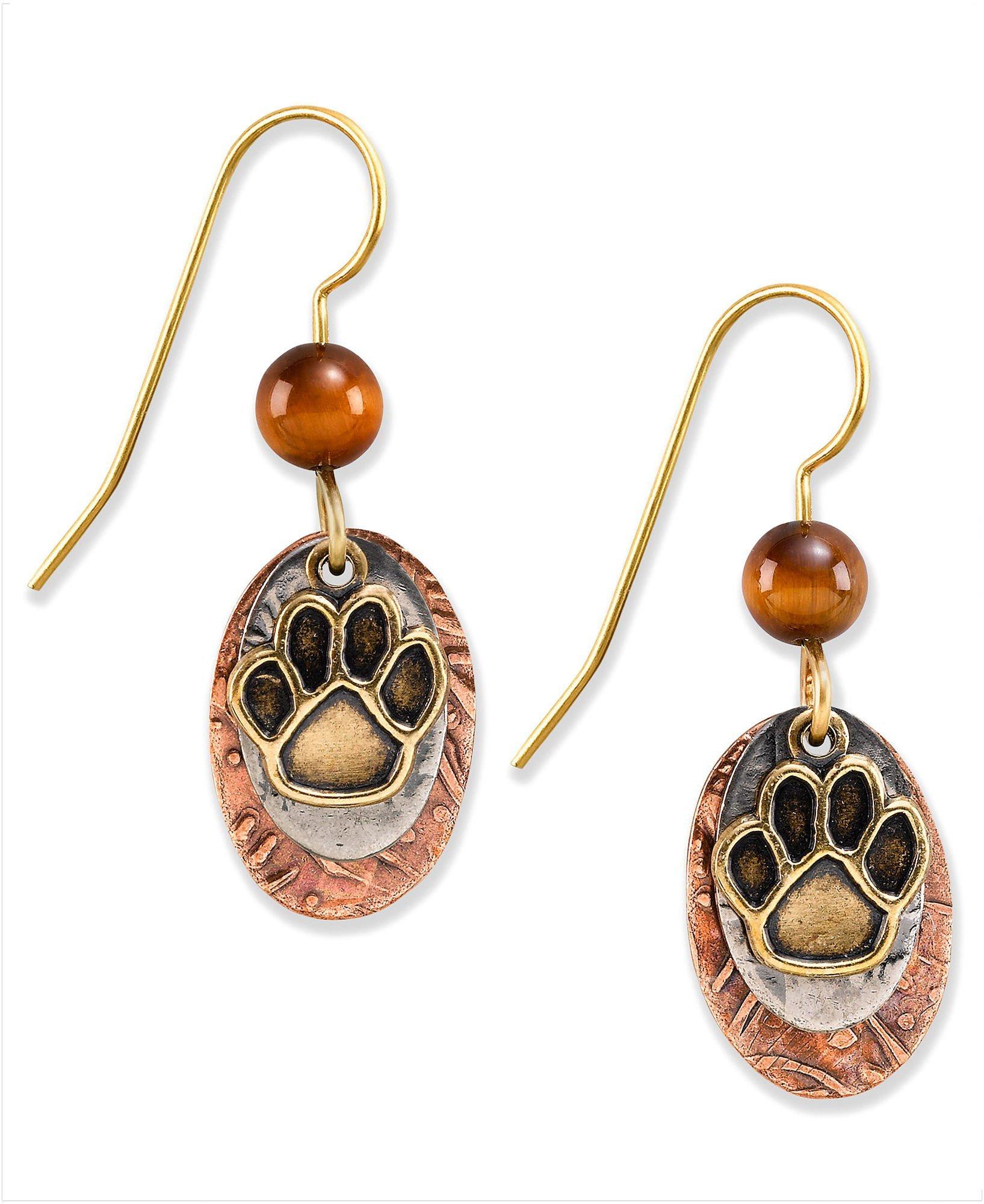 Silver Forest Paw Print Layered Dangle Earrings