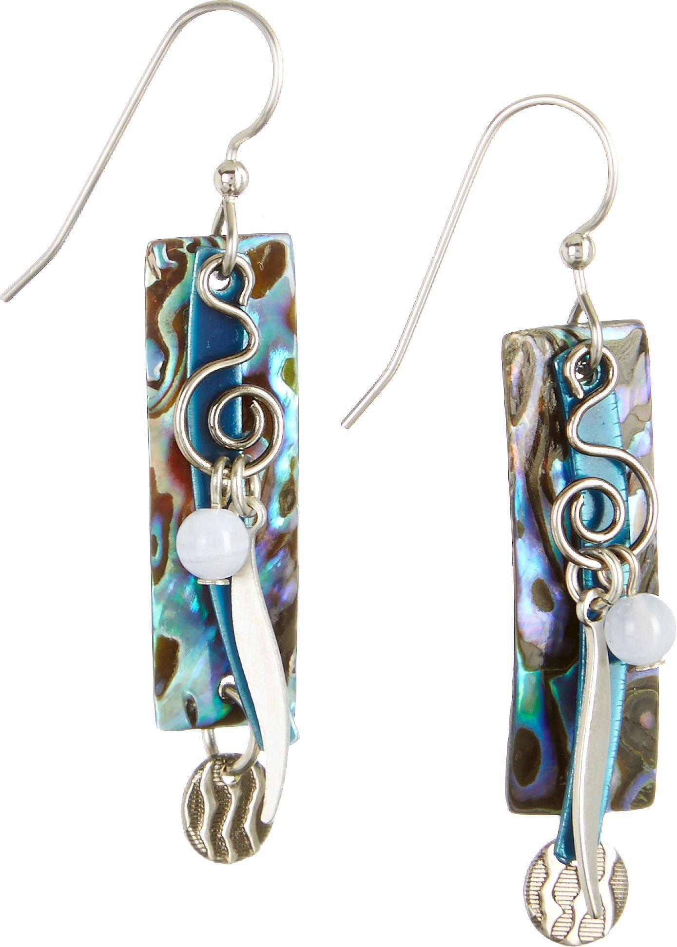 Silver Forest Abalone Rectangle Blue Earrings