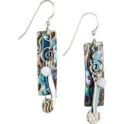 Silver Forest Abalone Rectangle Blue Earrings