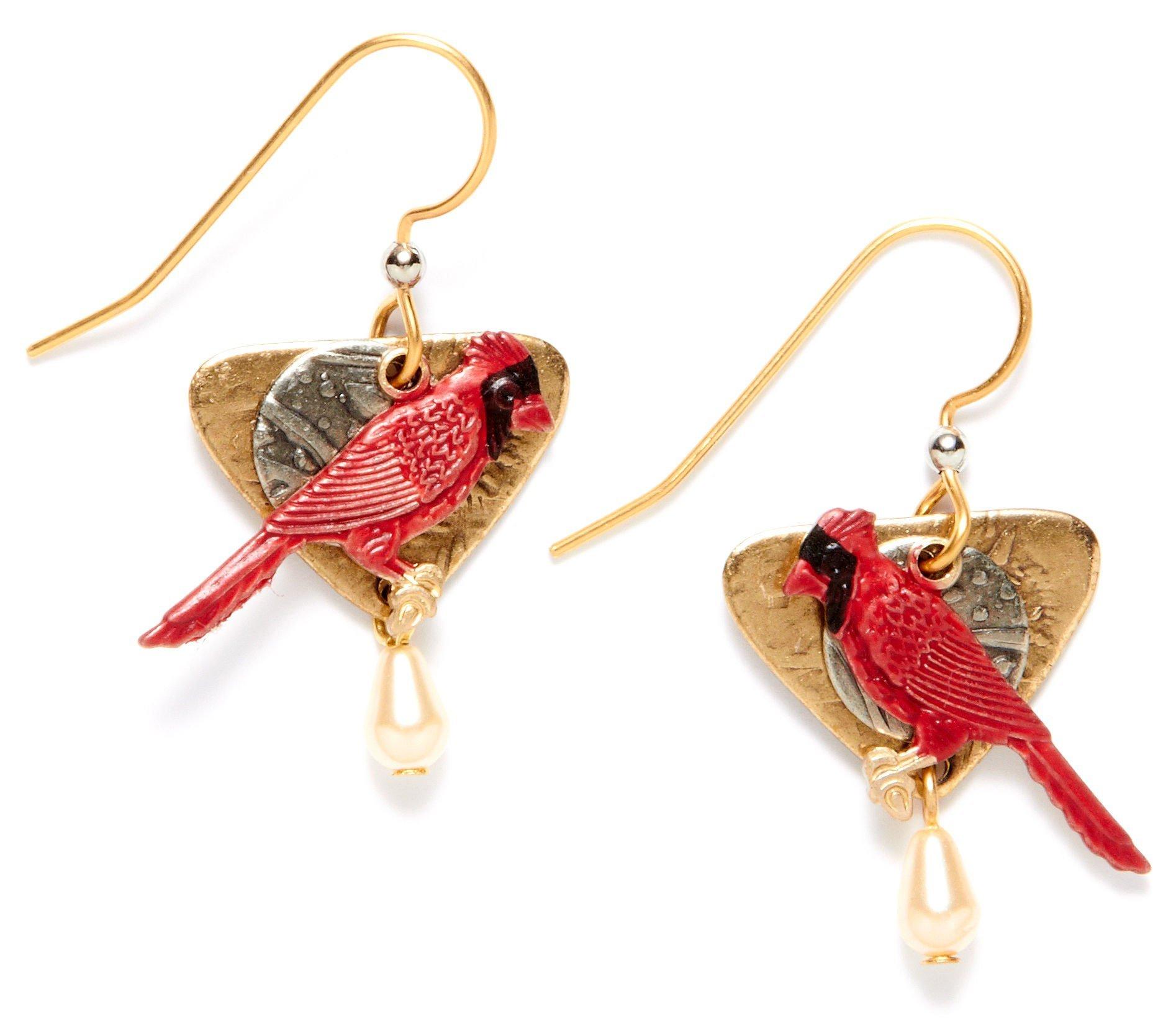 Silver Forest Cardinal Pearlescent Drop Earrings