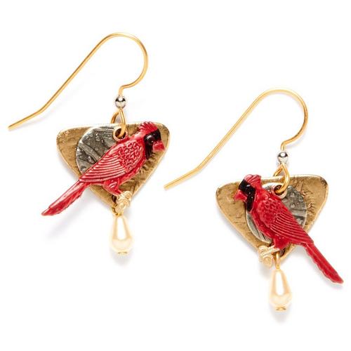 Silver Forest Cardinal Pearlescent Drop Earrings