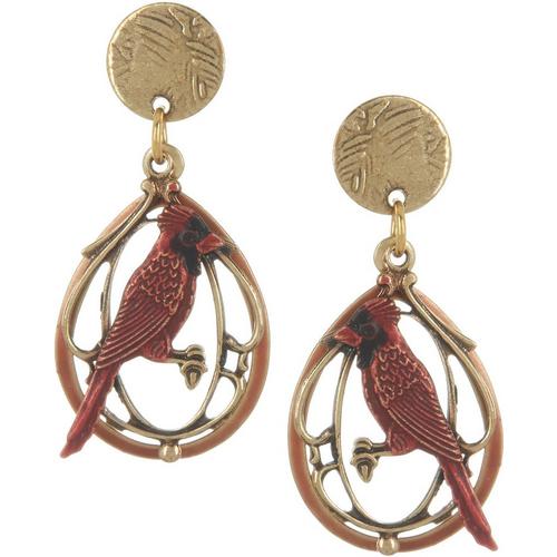 Silver Forest Red Cardinal Layered Earrings