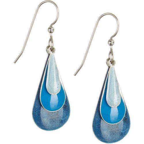 Silver Forest Blue Enamel Teardrop Earrings