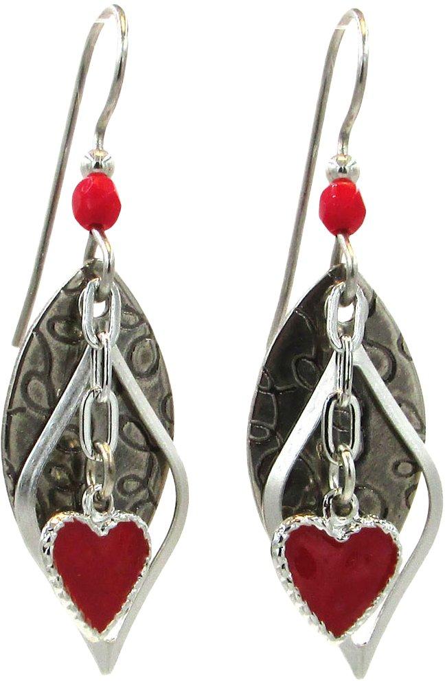 Silver Forest Layered Heart Dangle Earrings