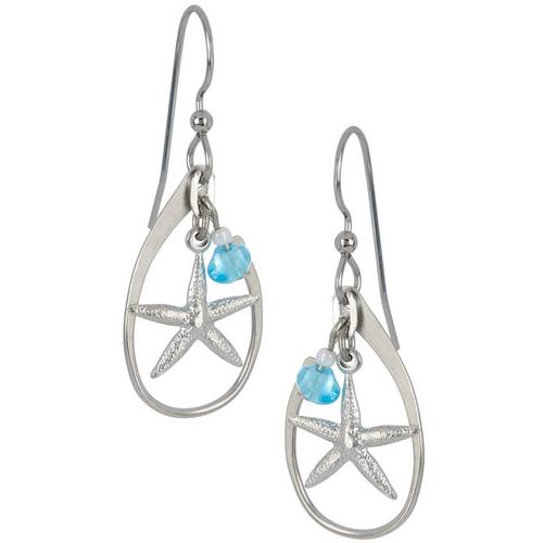 Silver Forest Blue Starfish Dangle Earrings