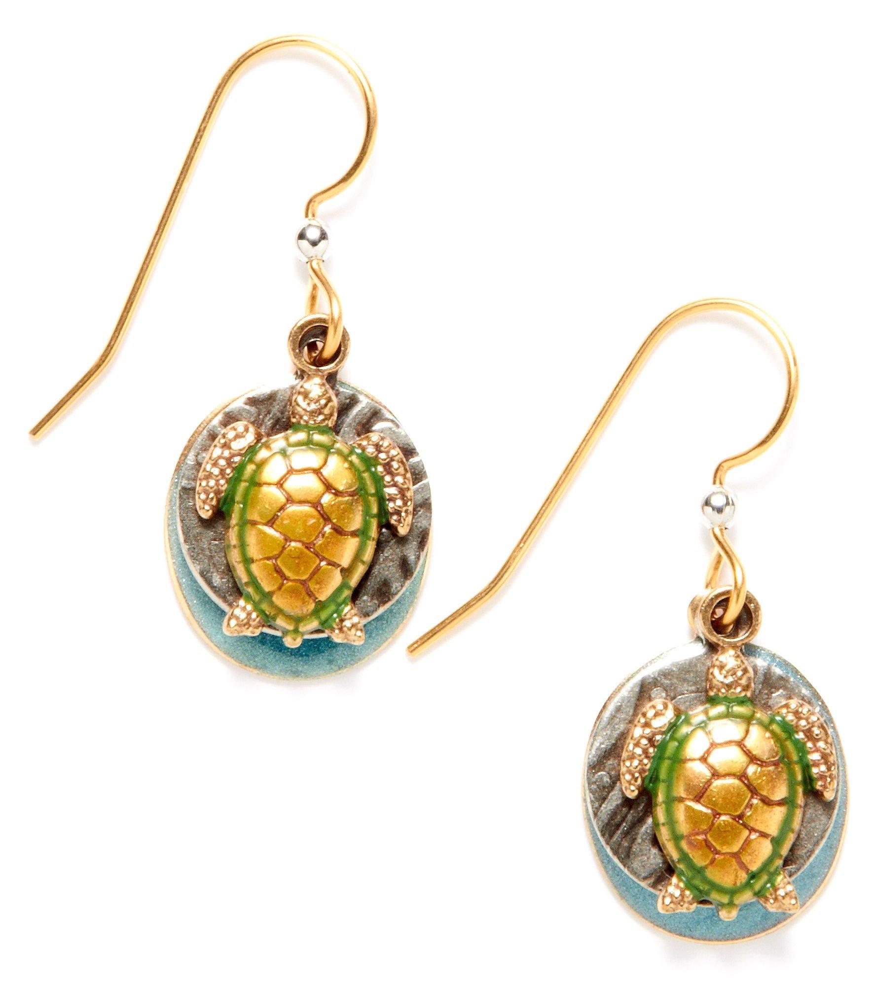 Silver Forest Turtle Layered Disc Earrings