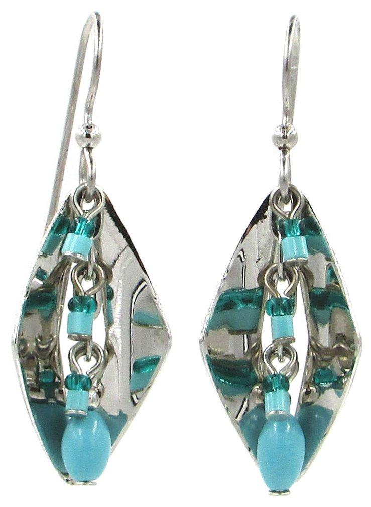Silver Forest Turquoise Beaded Diamond Drop Earrings