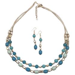 2-Pc. Beaded 2-Row Necklace & Dangle Earrings Set