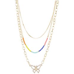 Bay Studio Goldtone 3-Row Layered Rainbow Butterfly Necklace