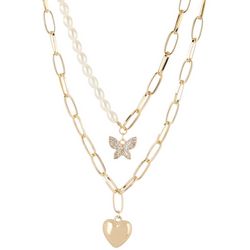 Bay Studio 2-Row Goldtone Layered Butterfly Necklace