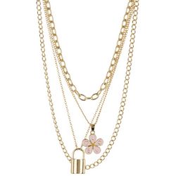 Bay Studio 3-Row 13 In. Love Lock Charms Chain Necklace