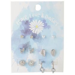 F2NYC 6-Pc Peace Love Daisies Fashion Earrings Set