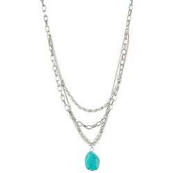 Bay Studio 3-Row Bead Faux Turquoise Pendant 15 In. Necklace