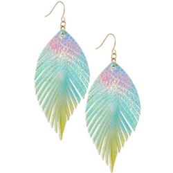 Shiny Neon Feather Leaf 3.5 In. Drop Earrings