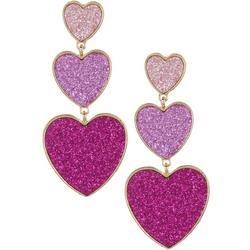 Linear Glitter Hearts Gold Tone Dangle Earrings