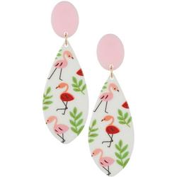 Double Drop Flamingos Gold Tone Dangle Earrings