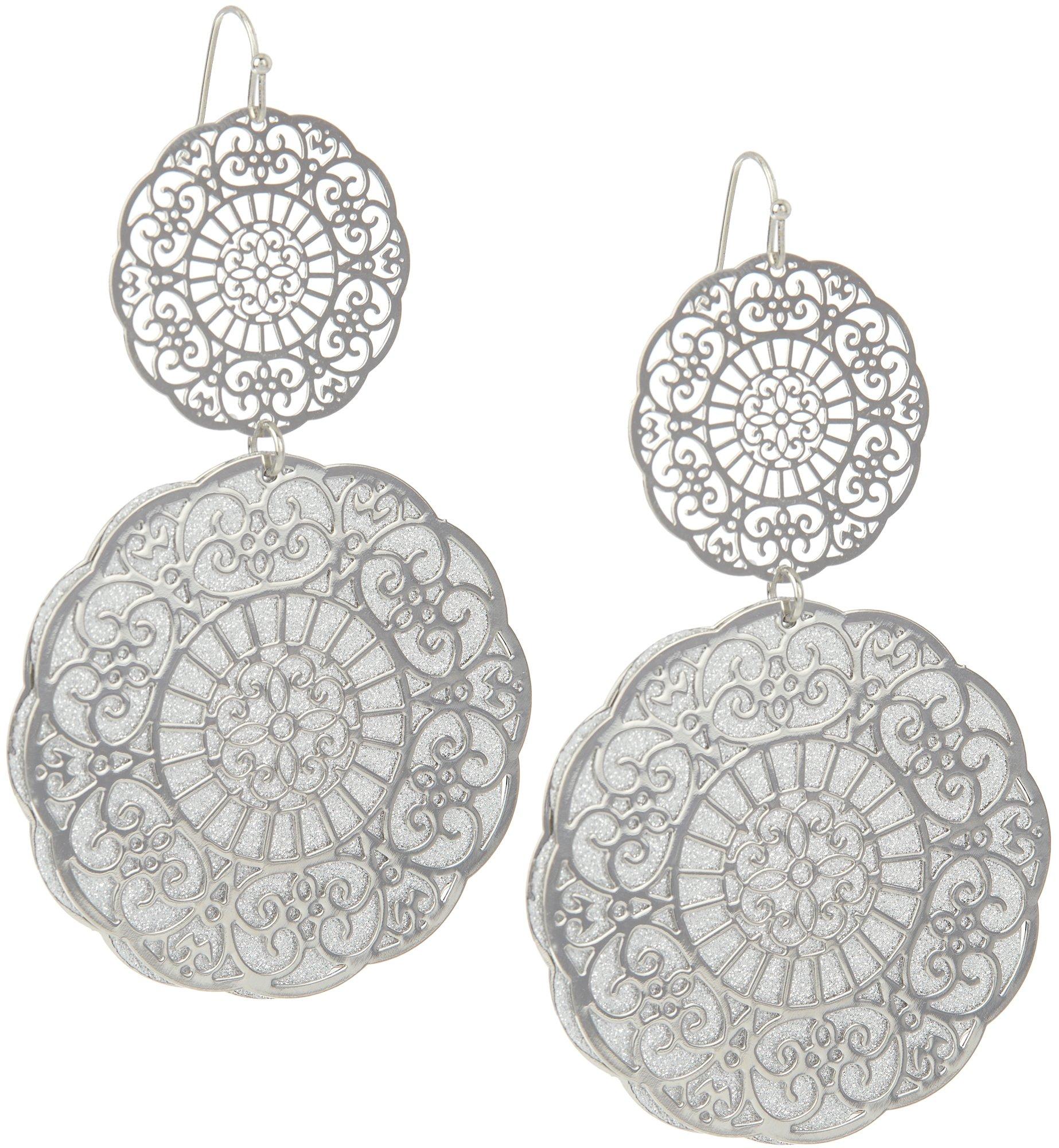 Bay Studio Double Medallion Silver Tone Dangle Earrings