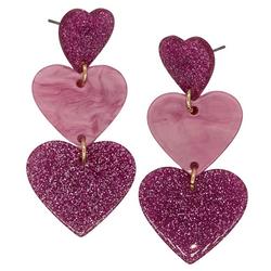 Triple Glitter Hearts Dangle Earrings