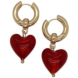 2 In. Glass Heart Charm Huggie Hoop Earrings
