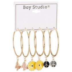 Bay Studio 3-pc Goldtone Hoop With Charm Earring Set