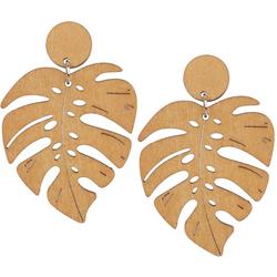 2.5 In. Wood Cutout Monstera Leaf Dangle Earrings