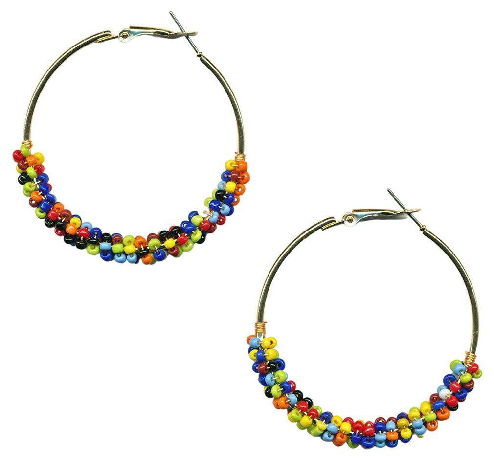 Bay Studio Multi-Color Seed Bead Hoop Earrings