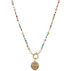 Bunulu 16 In. Smiley Charm Multi-Colored Bead Chain Necklace