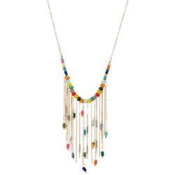 16 In. Multi-Colored Bead Frontal Fringe Necklace