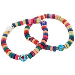 Bunulu 2-Pc. Multi-Color Bead 8 In. Stretch Bracelet Set