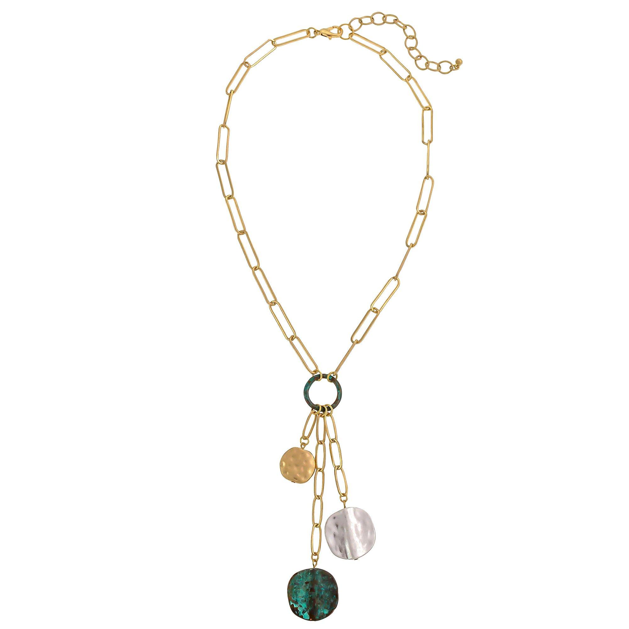 Bay Studio 18 In. Patina Gold Silver Discs Necklace