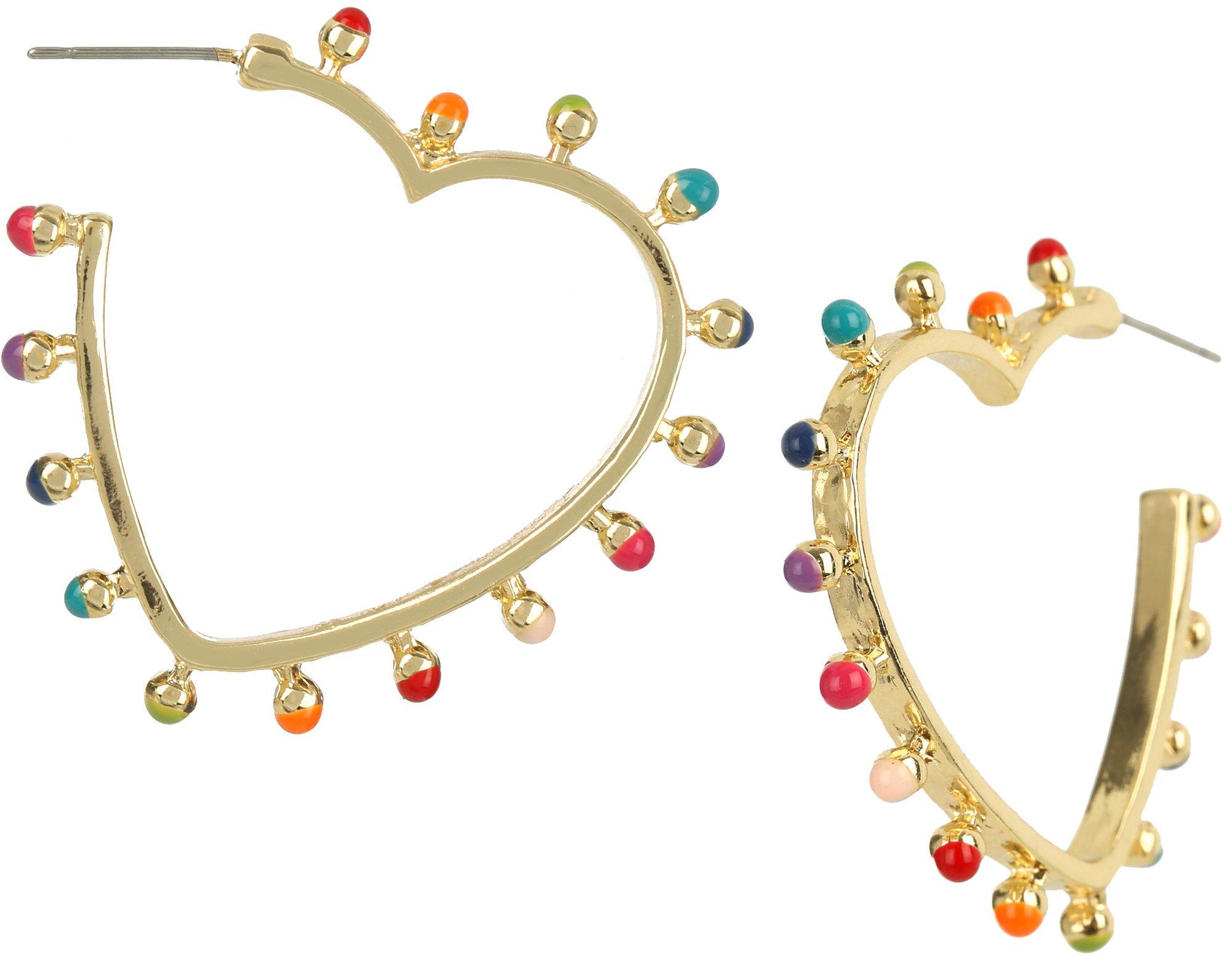 Bunulu 1.25 In. Multi-Color Studded Heart C-Hoop Earrings