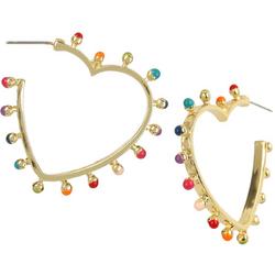 1.25 In. Multi-Color Studded Heart C-Hoop Earrings