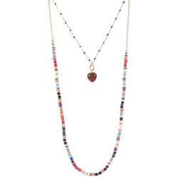Bunulu 26 In. Two Tiered Stone & Bead Necklace